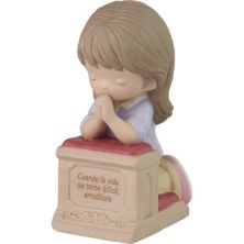 Precious Moments When Life Gets Too Hard To Stand, Kneel Brunette Hair & Medium Skin Spanish Bisque Porcelain Prayer Figurine Precious Moments