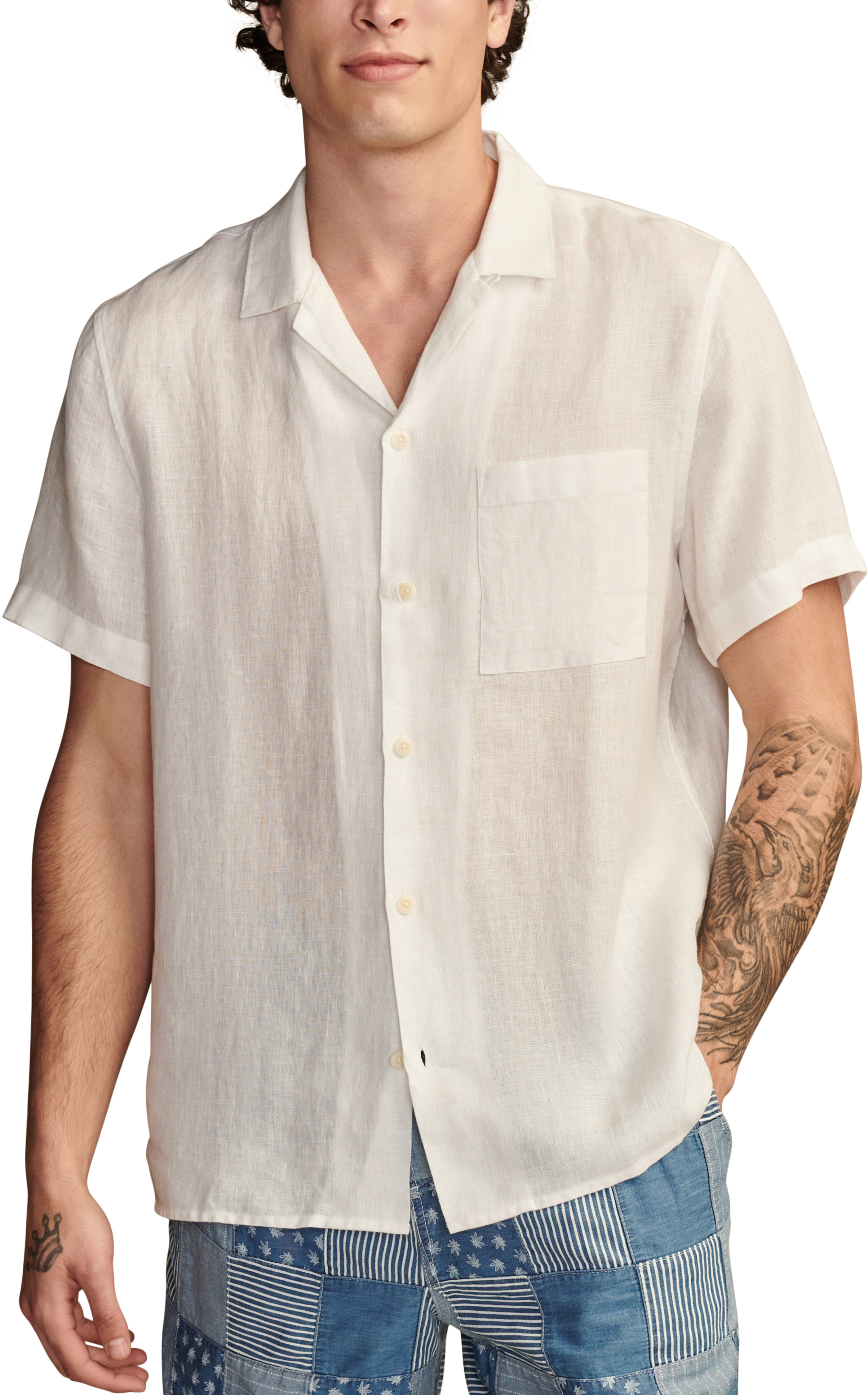 Льняная рубашка с коротким рукавом и воротником-стойкой Lucky Brand