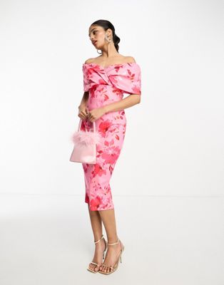 Розовое платье миди со складками True Violet с цветочным принтом True Violet