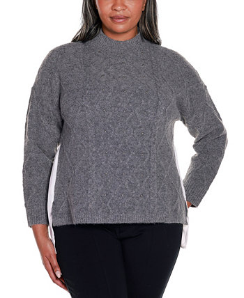 Black Label Plus Size Chiffon-back Cable Sweater Belldini