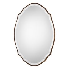 Настенное зеркало с закругленными краями в деревянной раме. Unbranded