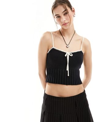 Emory Park contrast tie detail knitted cami top in black EMORY PARK