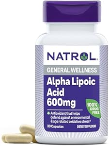 Natrol Alpha Lipoic Acid 600 mg, Dietary Supplement for General Wellness, 30 Capsules, 30 Day Supply Natrol