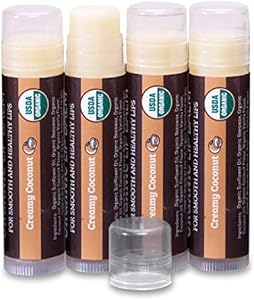 USDA Organic Lip Balm 4-Pack by Earth's Daughter - Creamy Coconut Flavor, Beeswax, Coconut Oil, Vitamin E - Best Lip Repair Chapstick for Dry Cracked Lips Earth's Daughter