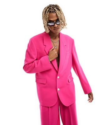 ASOS DESIGN oversized suit jacket in hot pink crepe ASOS DESIGN