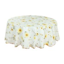 Vinyl Home Tablecloth Round Tables 60&#34; Dia Yellow Flower Pattern Water PiccoCasa