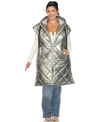 Plus Size Metallic Puffer Vest Jacket White Mark