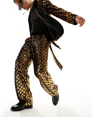 Широкие костюмные брюки с бриллиантовыми пайетками черного и золотого цвета ASOS DESIGN ASOS DESIGN