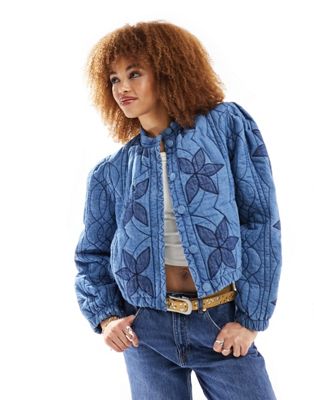 Free People quinn quilted patch insert denim jacket in blue Free People