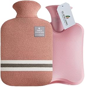 Hot Water Bottle with Classic Striped Cover, 2L Hot Water Bag for Menstrual Cramps, Neck and Shoulder Pain Relief, Hot and Cold Therapies, Hand Feet Warmer OliviaLiving