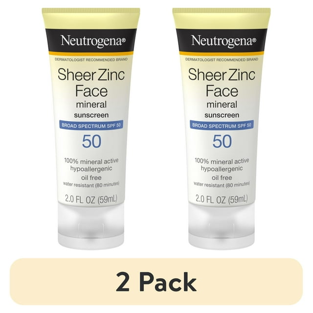 (2 pack) Neutrogena Sheer Zinc Dry-Touch Face SPF 50 Sunscreen Lotion, 2 fl. oz Neutrogena