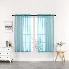 Goodgram® Basics Turquoise Blue 2 Piece Rod Pocket Translucent Sheer Voile Window Curtain Panels For Small Windows - 45 In. Long GoodGram