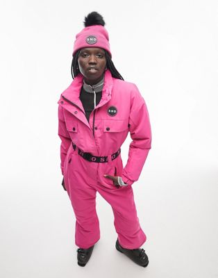 Розовый лыжный костюм с воротником-воронкой и поясом Topshop Sno TOPSHOP