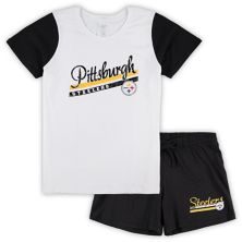 Women's Concepts Sport White/Black Pittsburgh Steelers Plus Size Downfield T-Shirt & Shorts Sleep Set Unbranded