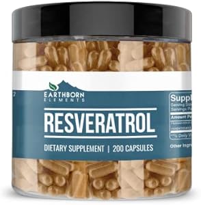 Earthborn Elements Resveratrol 200 Capsules, Pure & Undiluted, No Additives Earthborn Elements