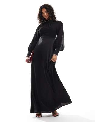 TFNC 2 in 1 maxi dress with chiffon top and satin skirt in black Tfnc