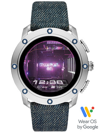 Мужские смарт-часы Tech Axial Denim с синим тканевым ремешком и сенсорным экраном, 48 мм, на базе Wear OS by Google ™ Diesel