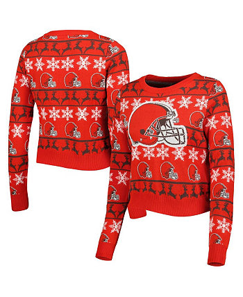 Женский красный укороченный свитер Cleveland Browns Ugly Holiday FOCO