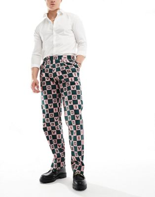 Зеленые костюмные брюки в шахматную клетку Viggo Viggo