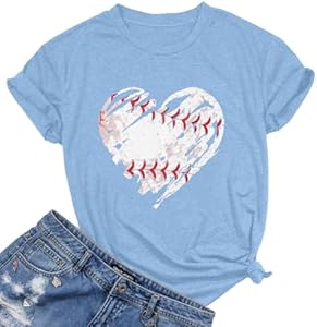 Baseball Shirts Women Baseball Mom Tshirt Baseball Heart Graphic Tee Game Day Gifts Funny Short Sleeve Tops Lotucy