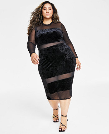 Модное бархатное платье миди с сетчатой отделкой больших размеров Модное бархатное платье миди больших размеров Nina Parker