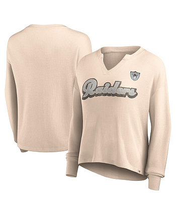 Женская светло-коричневая рваная футболка Las Vegas Raiders Go For It с вырезом вафельной вязки, легкая футболка с длинными рукавами Fanatics
