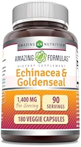 Amazing Formulas Echinacea & Goldenseal Supplement | 1400 Mg Per Serving | 180 Veggie Capsules | Non-GMO | Gluten Free | Made in USA Amazing Nutrition