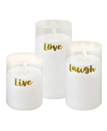 Светодиодные стеклянные свечи Moving Flame Live Laugh Love, набор из 3 шт. JH Specialties Inc / Lumabase