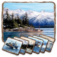 Fishing Boats Wooden Cork Placemat And Coasters Gift Set Of 7 Nature Wonders
