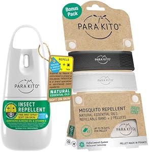 Para'Kito Mosquito Bonus Pack - 2 Mosquito Wristbands | 2 Refills (Black + White) + Insect Repellent Spray PARA'KITO