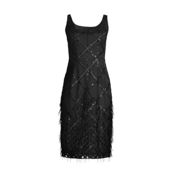 Усилитель блесток; Платье миди с перьями Donna Karan New York