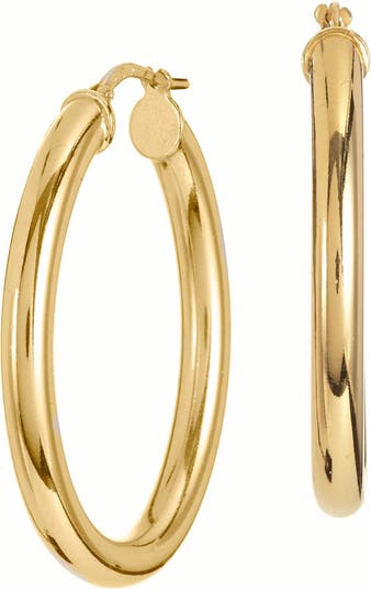 Итальянские овальные серьги-кольца диаметром 38 мм с покрытием из желтого золота 18 карат SAVVY CIE JEWELS