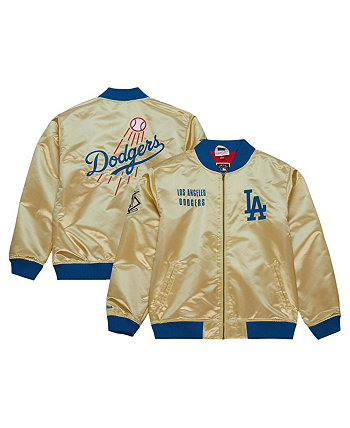 Мужская легкая атласная куртка с молнией во всю длину Los Angeles Dodgers OG 2.0 золотого цвета Mitchell & Ness