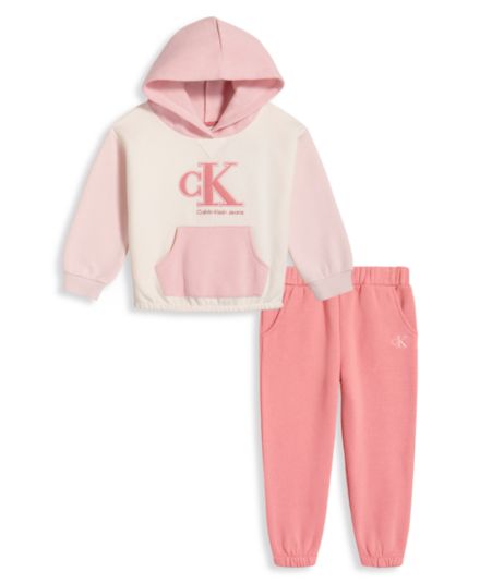 Толстовка с капюшоном и логотипом для маленькой девочки из двух частей Комплект бегунов Calvin Klein