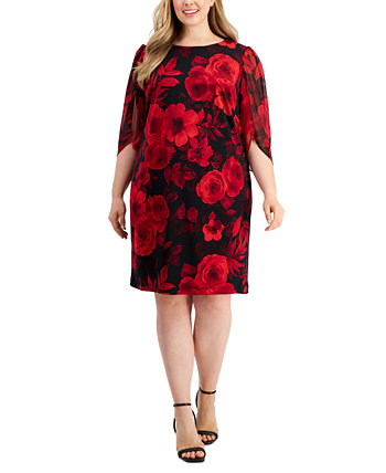 Шифоновое платье-футляр больших размеров с рукавами-тюльпанами и цветочным принтом Connected