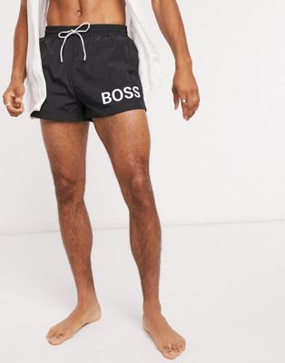 BOSS Mooneye short length swim shorts with bold logo in black  BOSS Bodywear