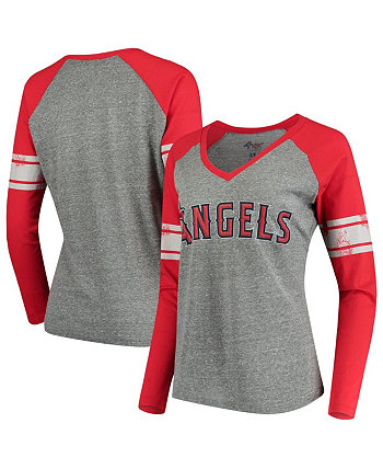 Women's Gray, Red Los Angeles Angels Franchise Tri-Blend Raglan Long Sleeve T-shirt G-III 4Her by Carl Banks