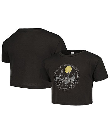 Черная укороченная футболка с рисунком Гарри Поттера Хогвартса для больших девочек Mad Engine