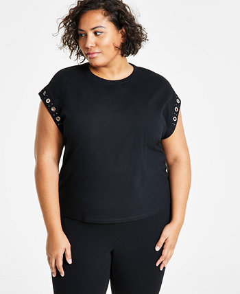Модная футболка больших размеров с короткими рукавами и люверсами, созданная для Macy's Bar III