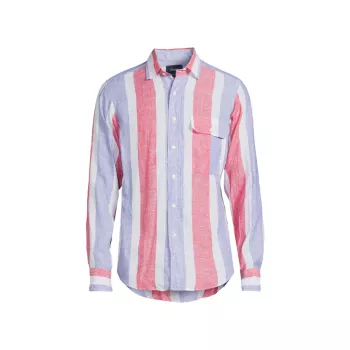 Linen Striped Button-Up Shirt Drake's