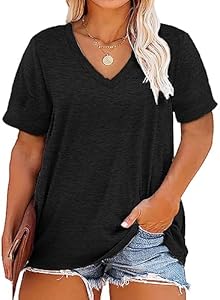 Plus Size V Neck T Shirts Women Short Sleeve Tops Casual Summer Tshirts Loose Fit Tee Beocut