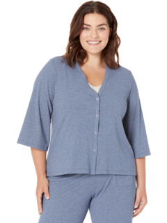 Plus Size Bell Sleeve Ribbed Button-Up Pajama Lounge Cardigan HUE