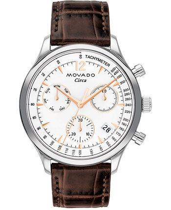 Мужские швейцарские часы с хронографом Circa Heritage, коричневые часы с кожаным ремешком под крокодила, 43 мм Movado