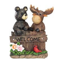 9.75&#34; Black Bear and Moose &#34;Welcome&#34; Outdoor Garden Statue Christmas Central