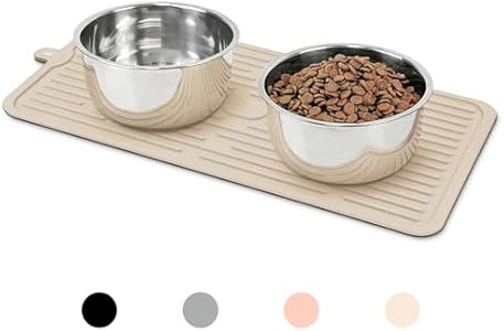 Pet Placemat for Dog and Cat, Anti-Slip Waterproof Dogs Feeding Mat Prevent Food and Water Overflow, Bowl Mats Suitable for Medium and Small Pets, Beige, Silicone Ptlom