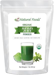 Z Natural Foods Organic Alfalfa Juice Powder (Порошок), Green Grass Superfood Powder, Mix in Smoothies, Drinks, Recipes - Raw, All Natural, Non GMO, Vegan, Gluten Free - 1 lb (Фунты) Z Natural Foods