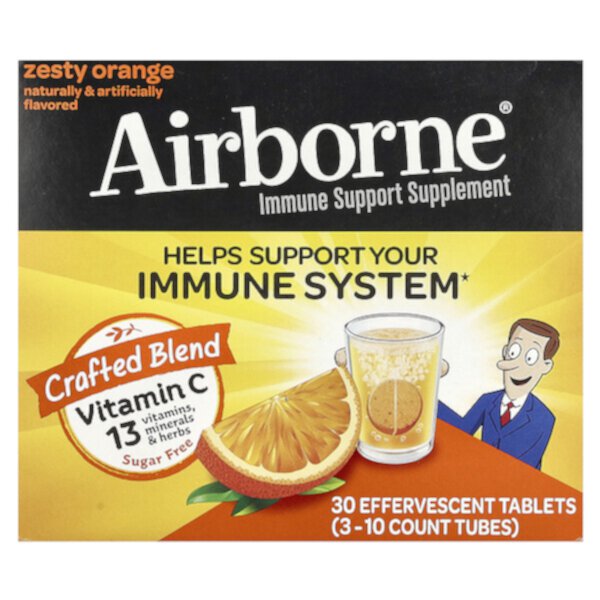 Добавка для поддержки иммунитета, пикантный апельсин, 3 тюбика, по 10 шипучих таблеток в каждом AirBorne
