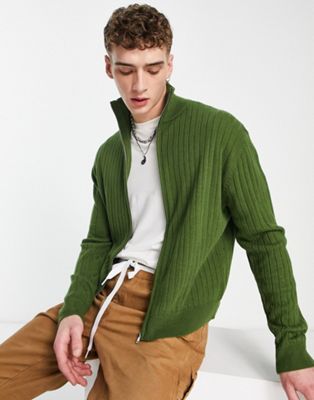 Темно-зеленый вязаный свитер на молнии COLLUSION Collusion