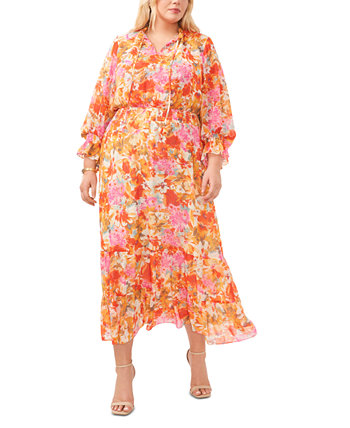 Платье макси с длинными рукавами и цветочным принтом больших размеров Vince Camuto