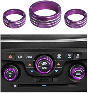 3PCS Air Conditioner Switch Button Knob Cover, Aluminum Alloy A/C Decal Trim Rings Compatible with Dodge Challenger Durango 2015-2022, Auto Interior Decor Accessories (Black) Dickno